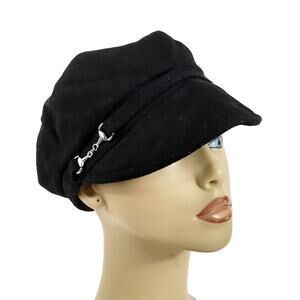 August Y2K Wool Newsboy Hat Black Beret Horse Bit 90s Hepburn Hat NWT Paperboy